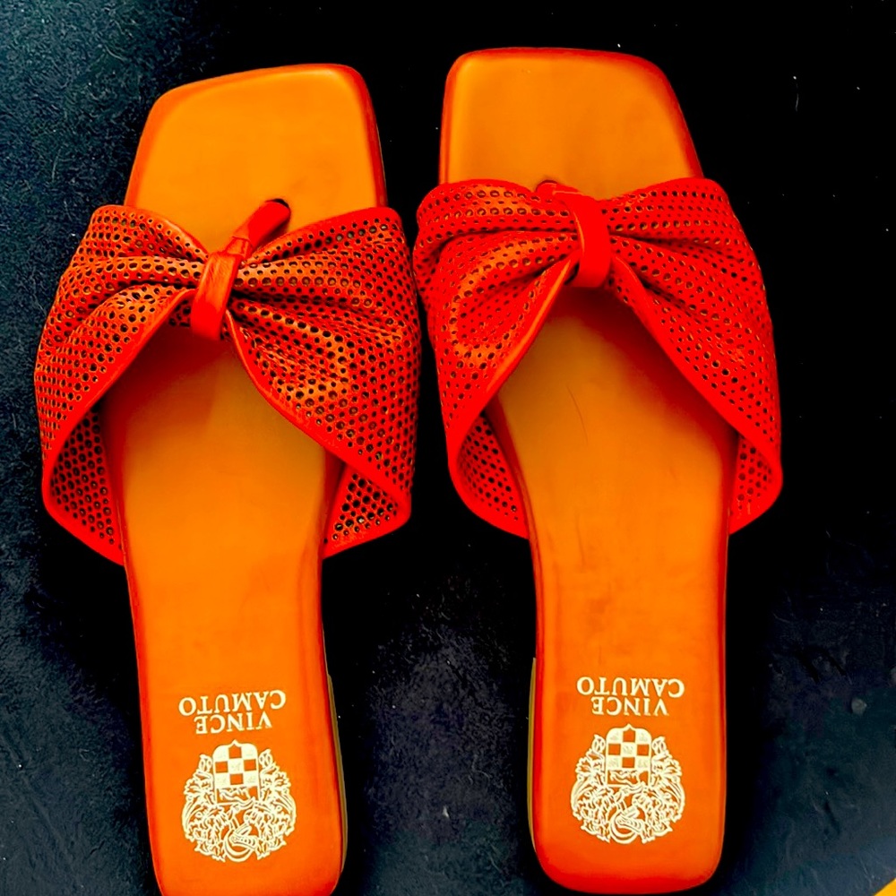 Vince Camuto flat sandals. Leather upper. Brand new never worn . Size 8.